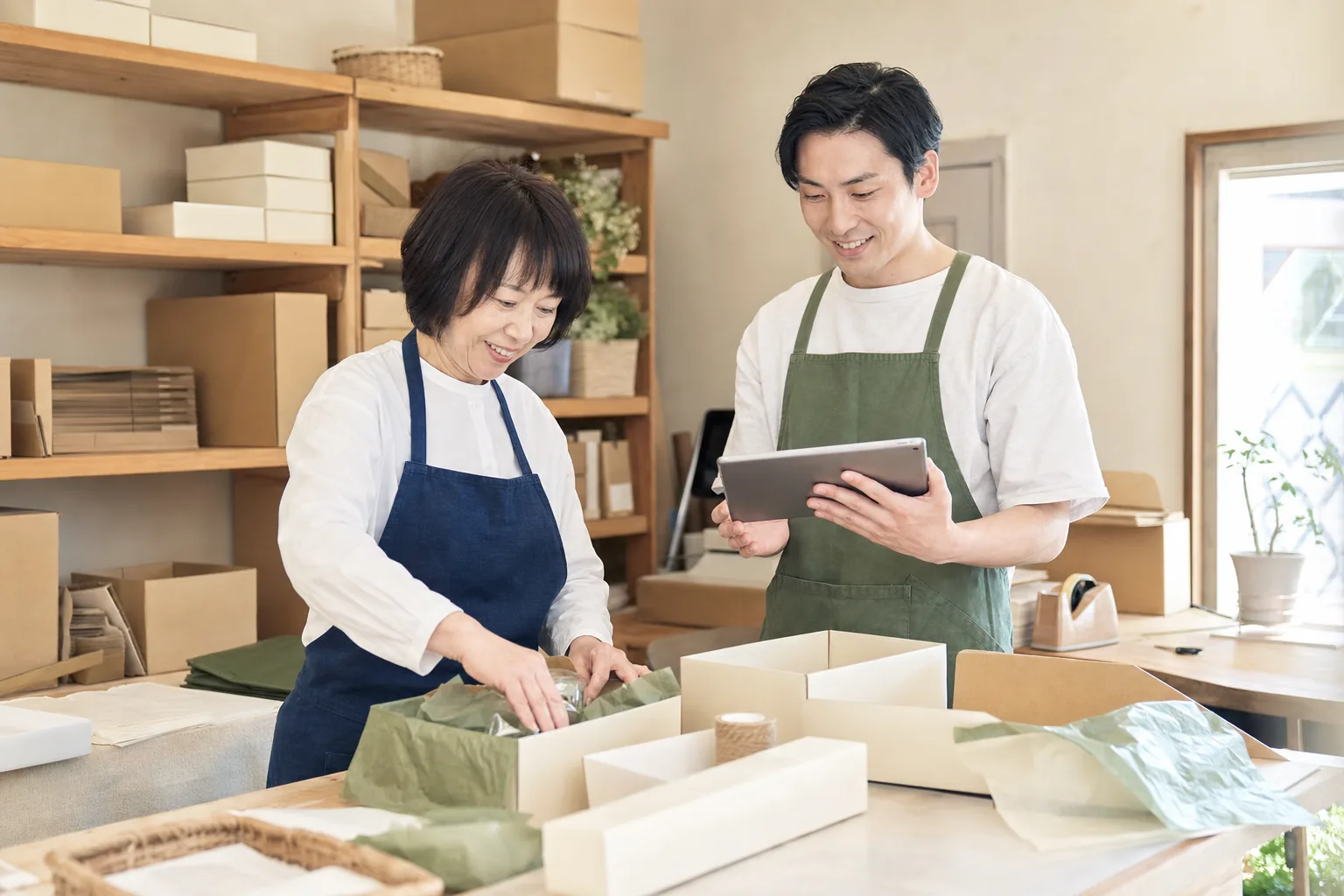 地域の土産会社でEC注文の出荷作業を進めるスタッフ